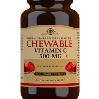 Solgar C-vitamiini 500 mg imeskeltävä karpalo/vadelma 90 tablettia