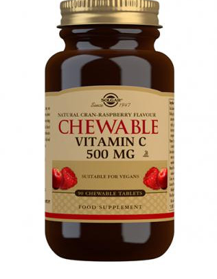 Solgar C-vitamiini 500 mg imeskeltävä karpalo/vadelma 90 tablettia