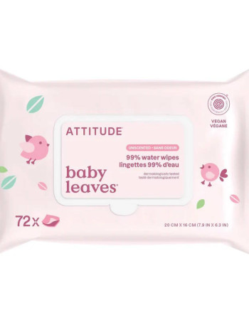 ATTITUDE Baby Leaves 99% Water Baby Wipes 72 kpl