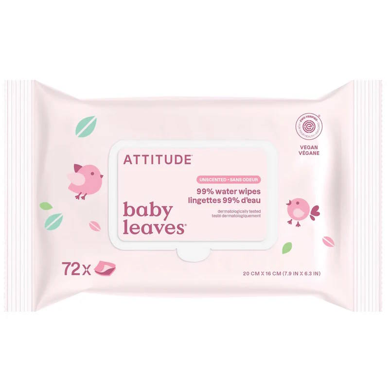 ATTITUDE Baby Leaves 99% Water Baby Wipes 72 kpl