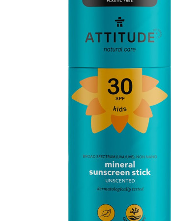 attitude 30 spf kids mineraalipitoinen aurinkosuojapuikko kasvoille hajusteeton 85g PäIVäYS 11/2024