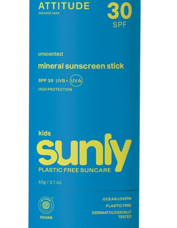 Attitude Lasten aurinkopuikko, tuoksuton SPF30 60 g, Attitude