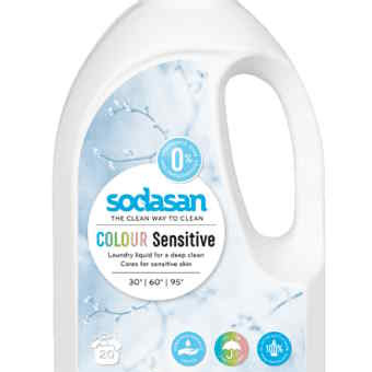 Sodasan Color sensitiv, hajusteeton pyykinpesuaine 1,5L kirjo- ja valkopyykille