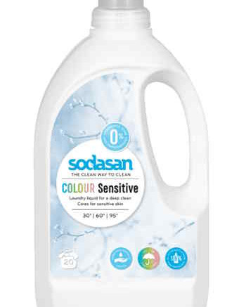 Sodasan Color sensitiv, hajusteeton pyykinpesuaine 1,5L kirjo- ja valkopyykille