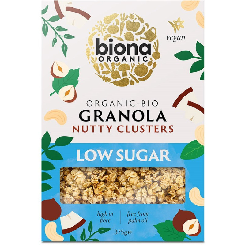 Pähkinägranola, vähäsokerinen 375 g, Biona