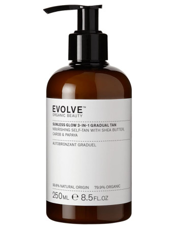 Evolve Organic Beauty Sunless Glow 3-in-1 Gradual Tan Itseruskettava Vartalovoide 250ml