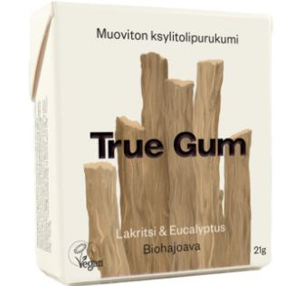 True gum muoviton purukumi lakritsi eukalyptus 20g 