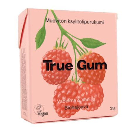 True Gum Vadelma&Vanilja luonnolinen purukumi 20g