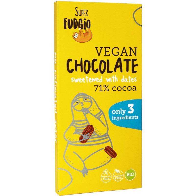 Super Fudgio 71% vegaaninen suklaa 80g makeutettu taatelilla, gluteeniton, luomu