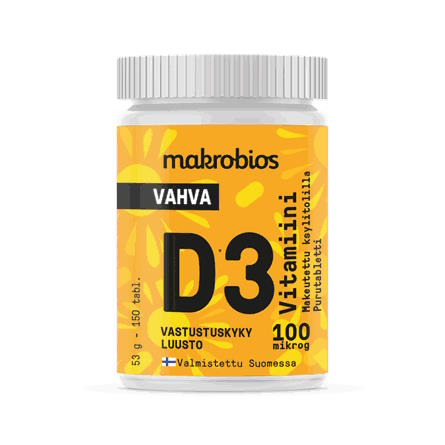 Makrobios Vahva D3 100mcg purutabletti appelsiini 150tabl