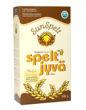 SunSpelt kokonainen luomu speltjyvä 500g idätykseen, leivontaan