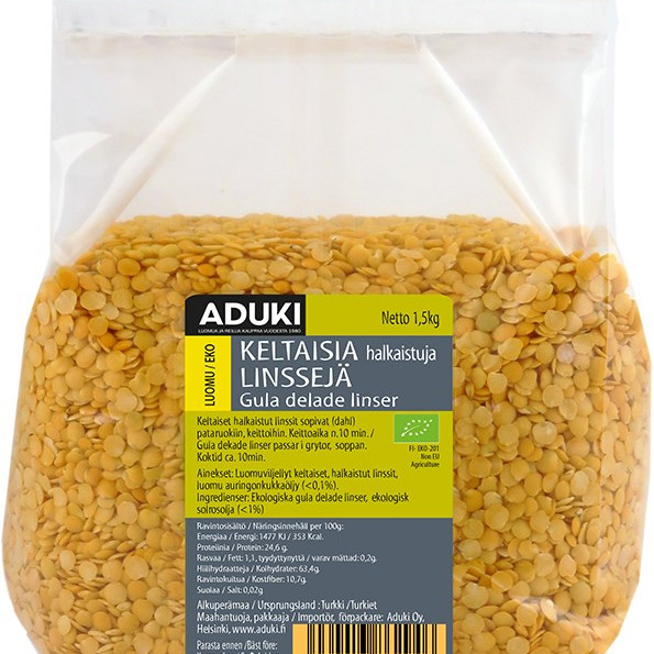 Keltainen linssi, halkaistu 1,5 kg, Aduki