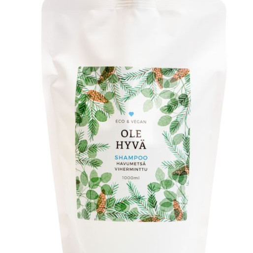Ole hyvä Havumetsä-viherminttu shampoo täyttöpakkaus 1000ml 