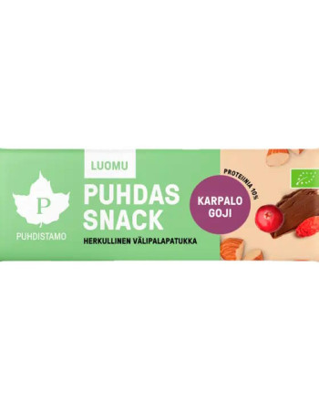 Puhdistamo Puhdas Snack karpalo & goji välipalapatukka luomu 40g