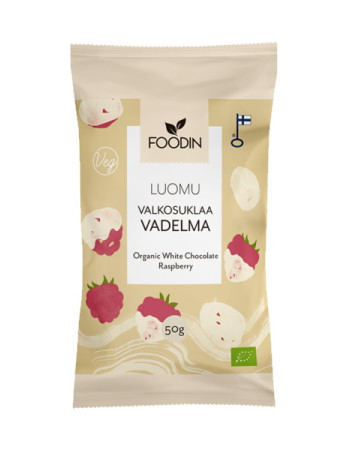 Foodin Valkosuklaavadelma 50g luomu veg