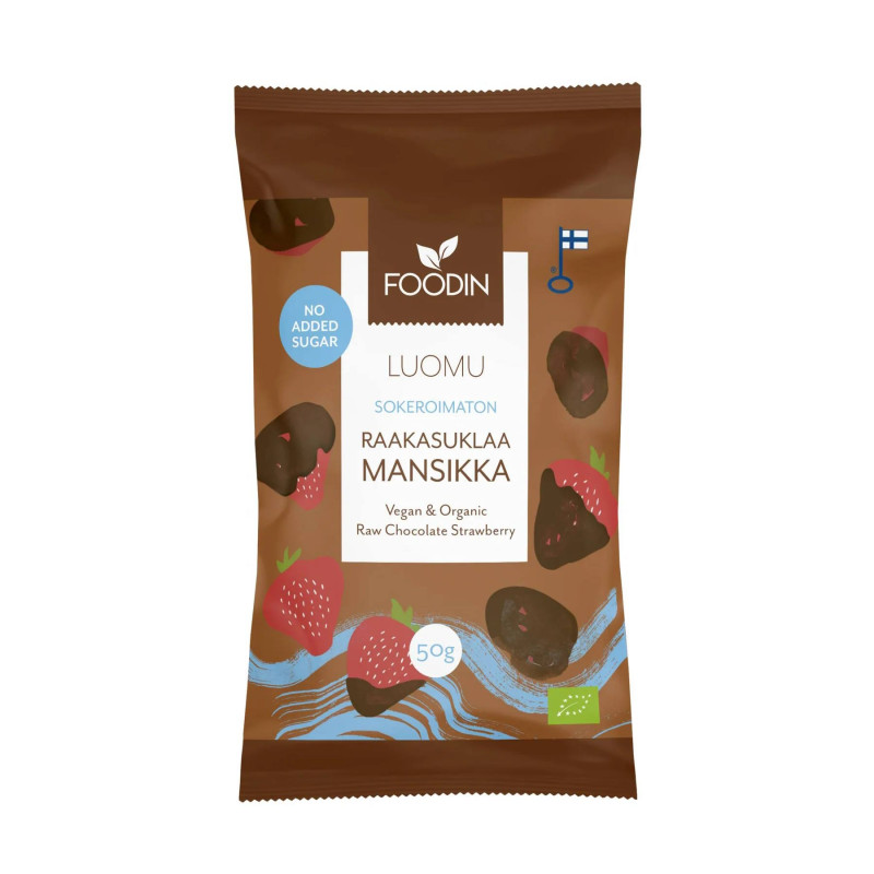 Foodin Sokeroimaton Raakasuklaamansikka 50g Luomu 