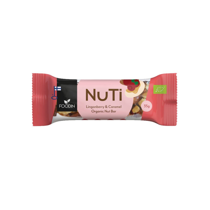 Foodin NUTI pähkinäpatukka, Lingonberry & Caramel, Luomu, 35g 
