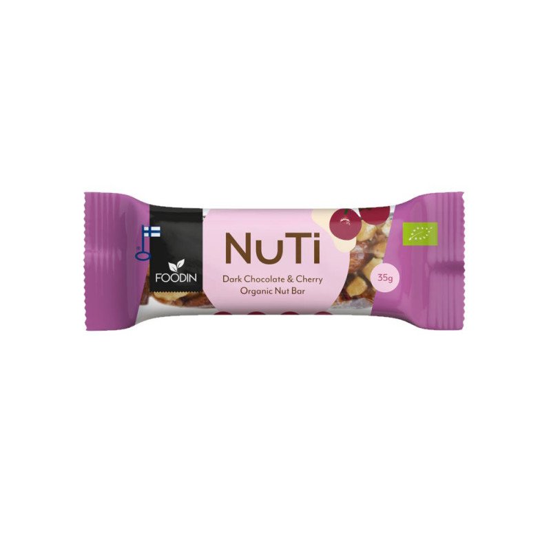 Foodin NUTI pähkinäpatukka, Dark Chocolate & Cherry, Luomu, 35g 