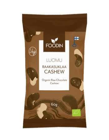 Foodin raakasuklaakuorrutetut cashewpähkinät 60g