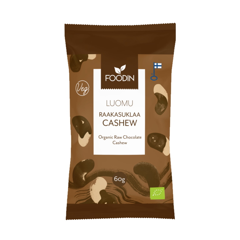 Foodin raakasuklaakuorrutetut cashewpähkinät 60g