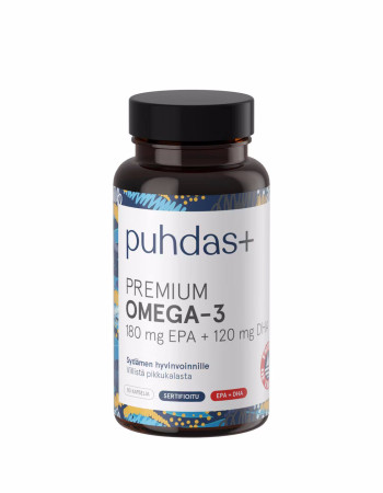 Puhdas+ Premium Omega-3 180 mg EPA / 120 mg DHA, FOS Sertifioitu 