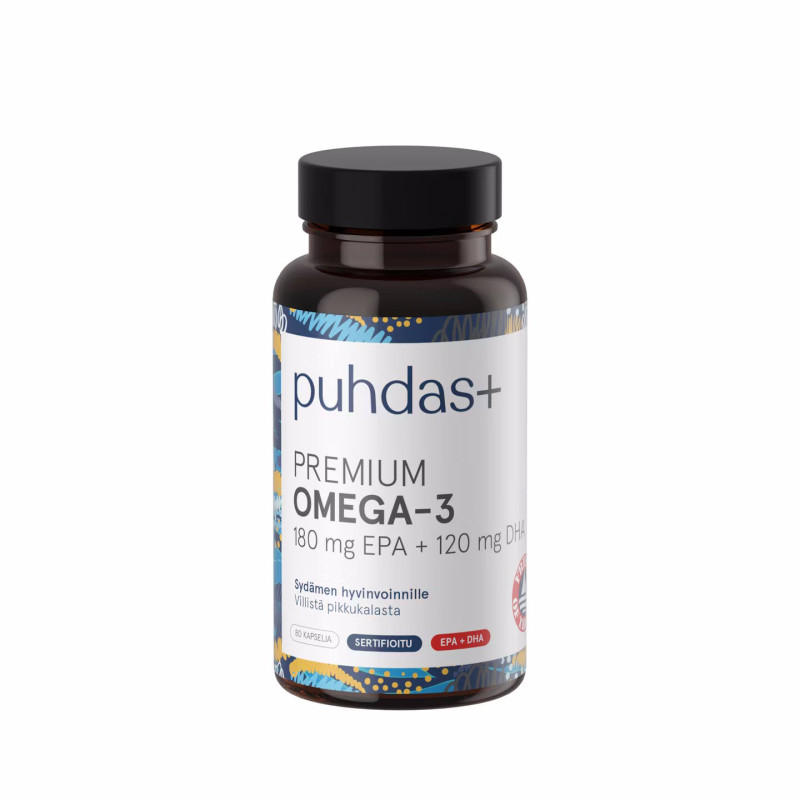 Puhdas+ Premium Omega-3 180 mg EPA / 120 mg DHA, FOS Sertifioitu 
