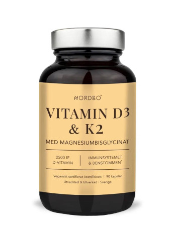 Nordbo Vitamin D3 & K2 + magnesiumbiglysinaatti 90 kaps