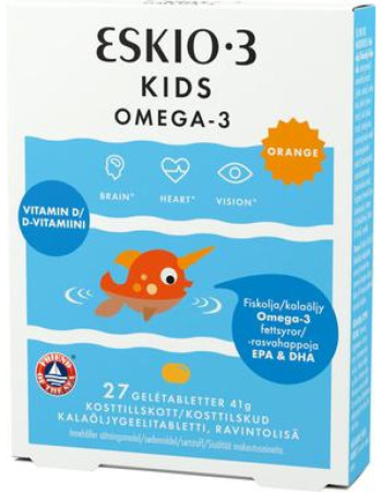 Eskio-3 Kids Pureskeltava kalaöljykapseli 27kpl Orange