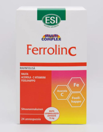 ESI FerrolinC Sitruunanmakuinen Rautapidolaatti + Acerola 24 annospussia
