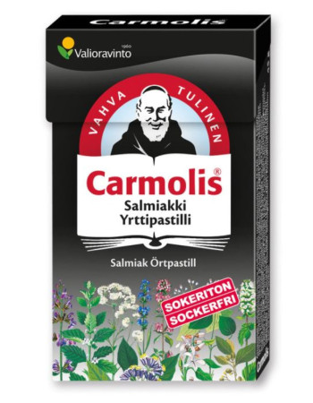 Carmolis sokeriton Salmiakki yrttipastilli 45g